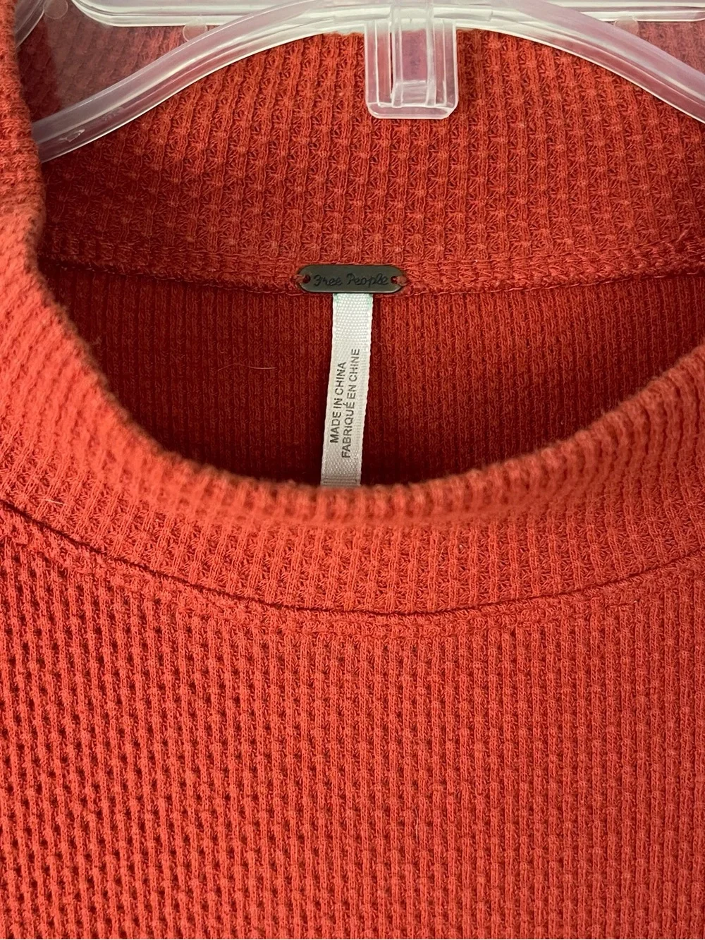 Free People Red Knit Sweatshirt with Patterned Sleeves